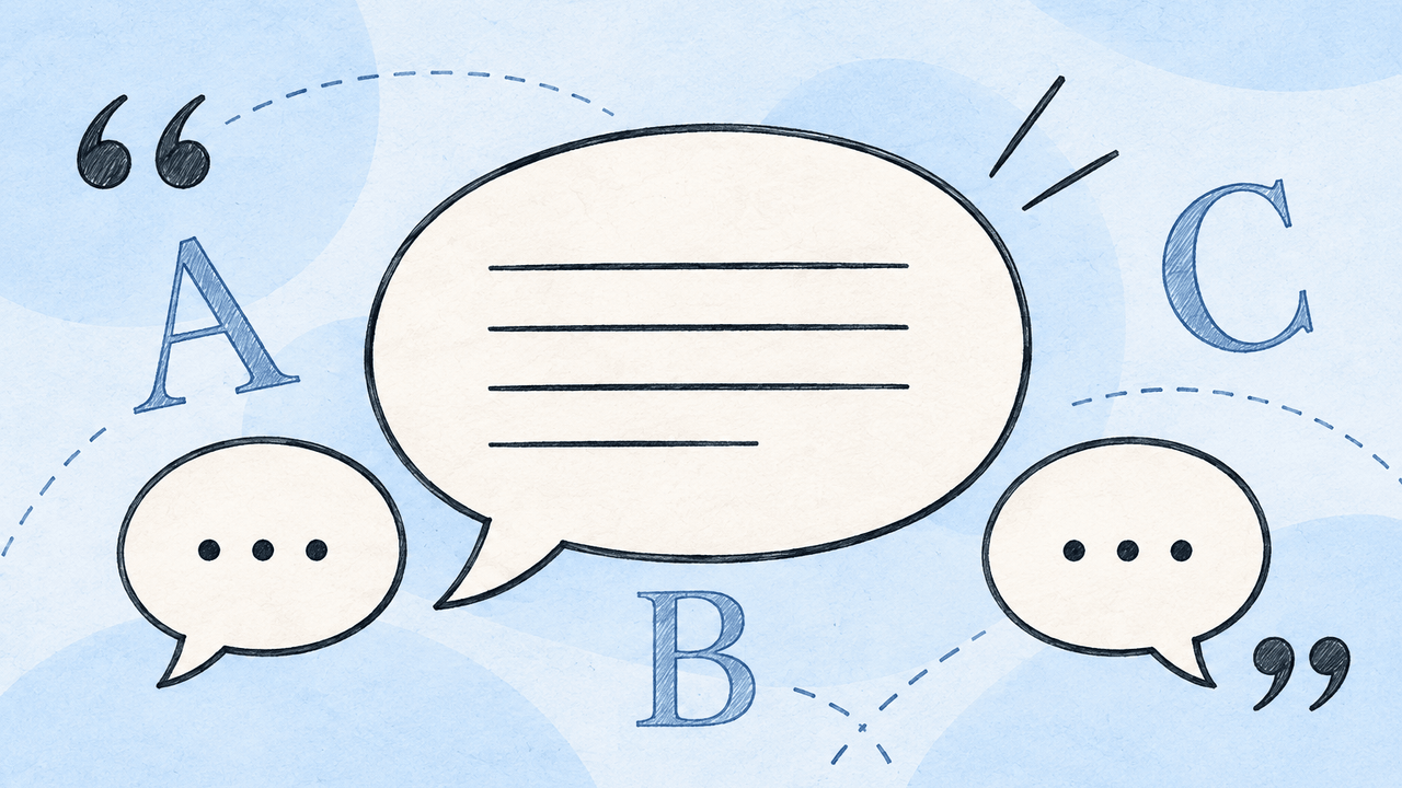Speech bubbles and alphabet forms for English practice